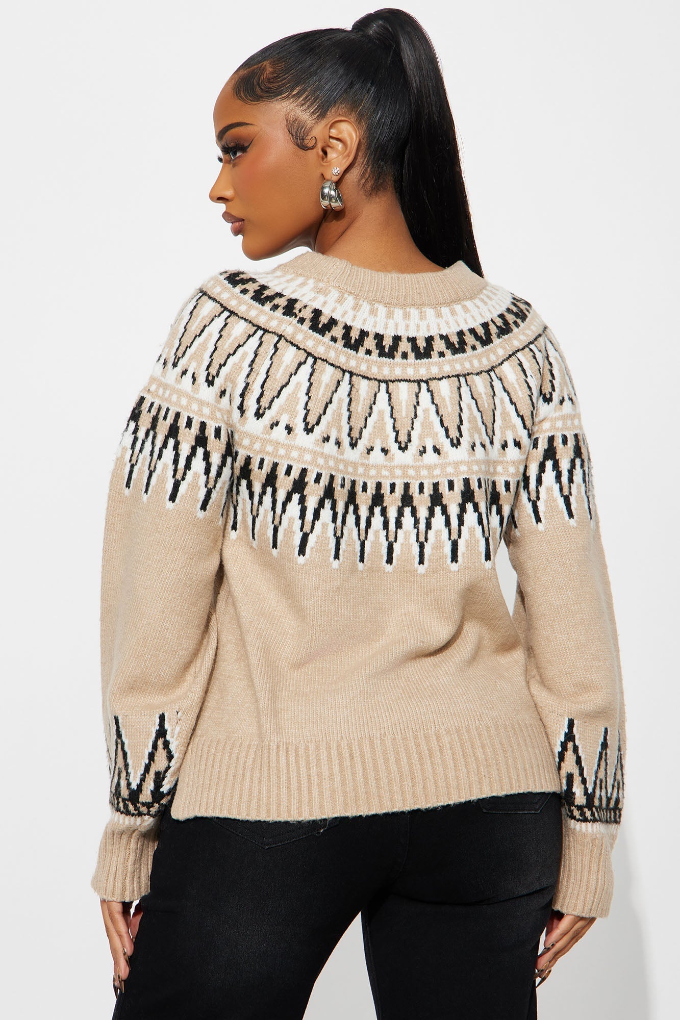 Talk To Me Fair Isle Sweater - Taupe/combo