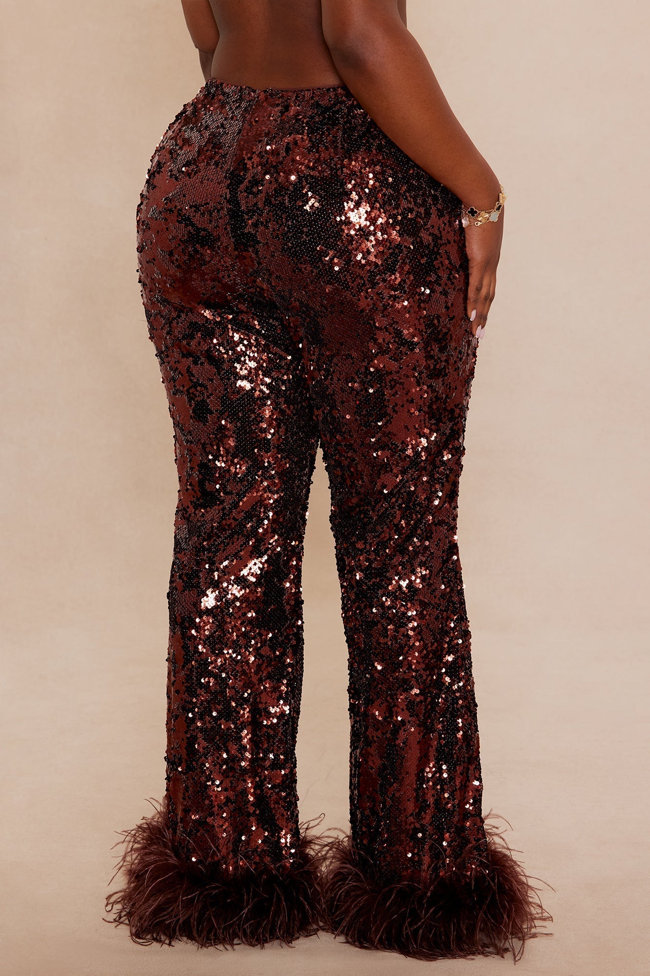 Dania Sequin Feather Pant - Bronze