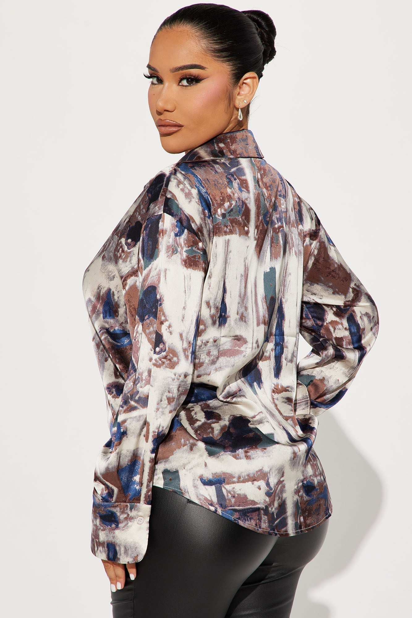 Office Duties Satin Shirt - Blue/combo