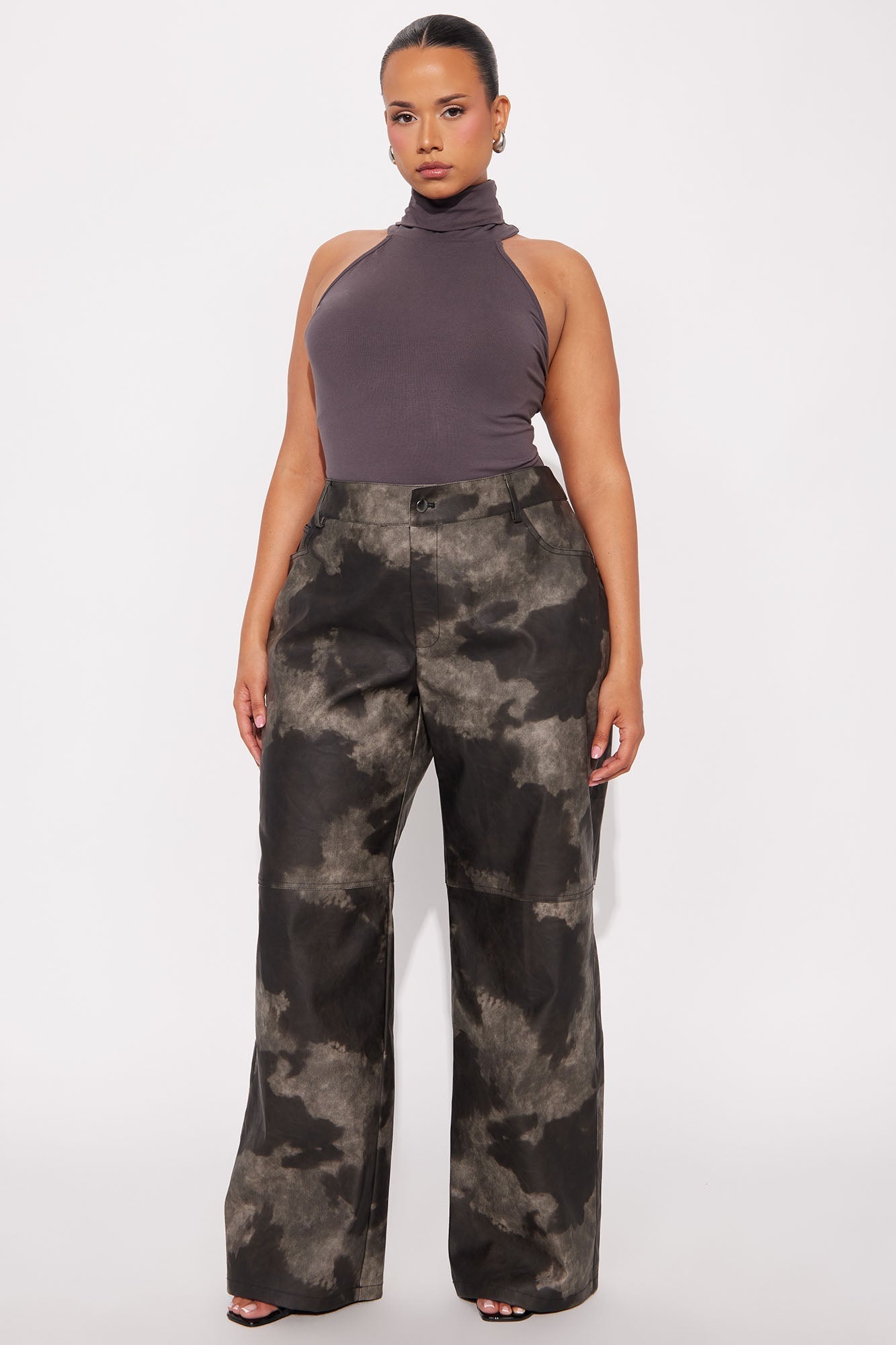 Jelina Washed Faux Leather Pant 33″ - Charcoal