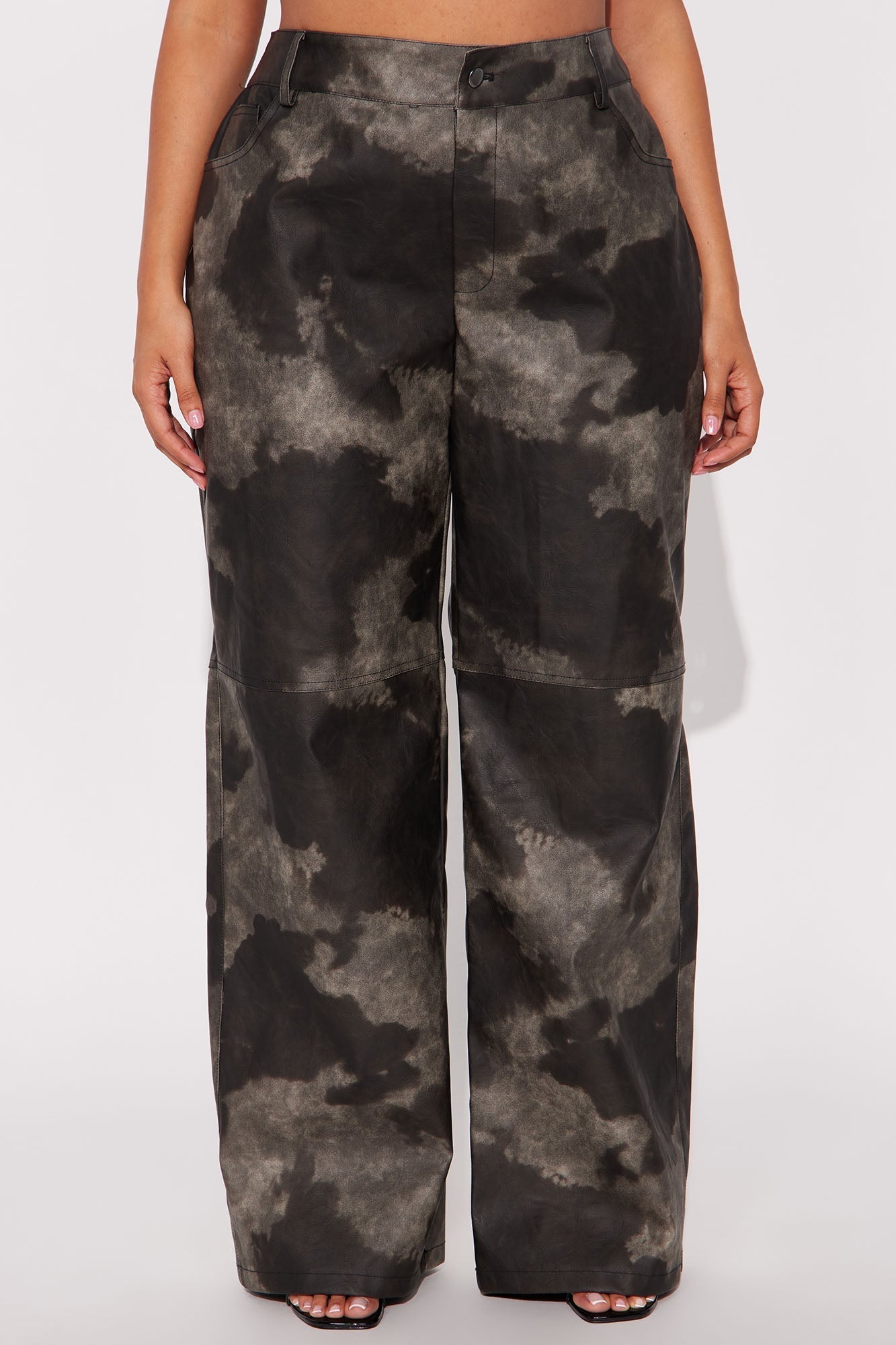 Jelina Washed Faux Leather Pant 33″ - Charcoal