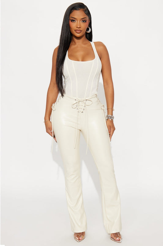 Day N Night Lace Up Flare Pant - Bone