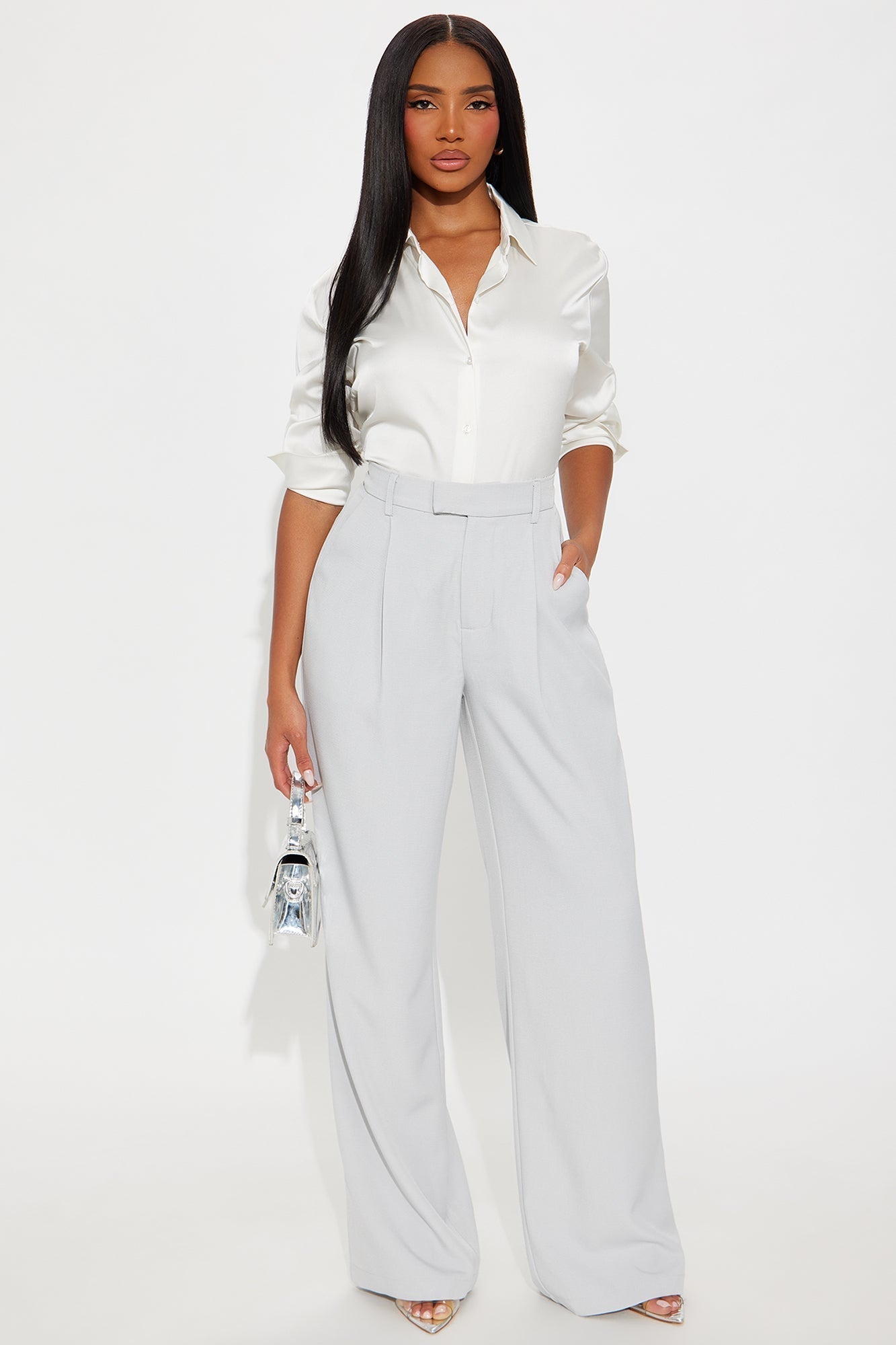 Etta Wide Leg Pant 33″ - Light Grey