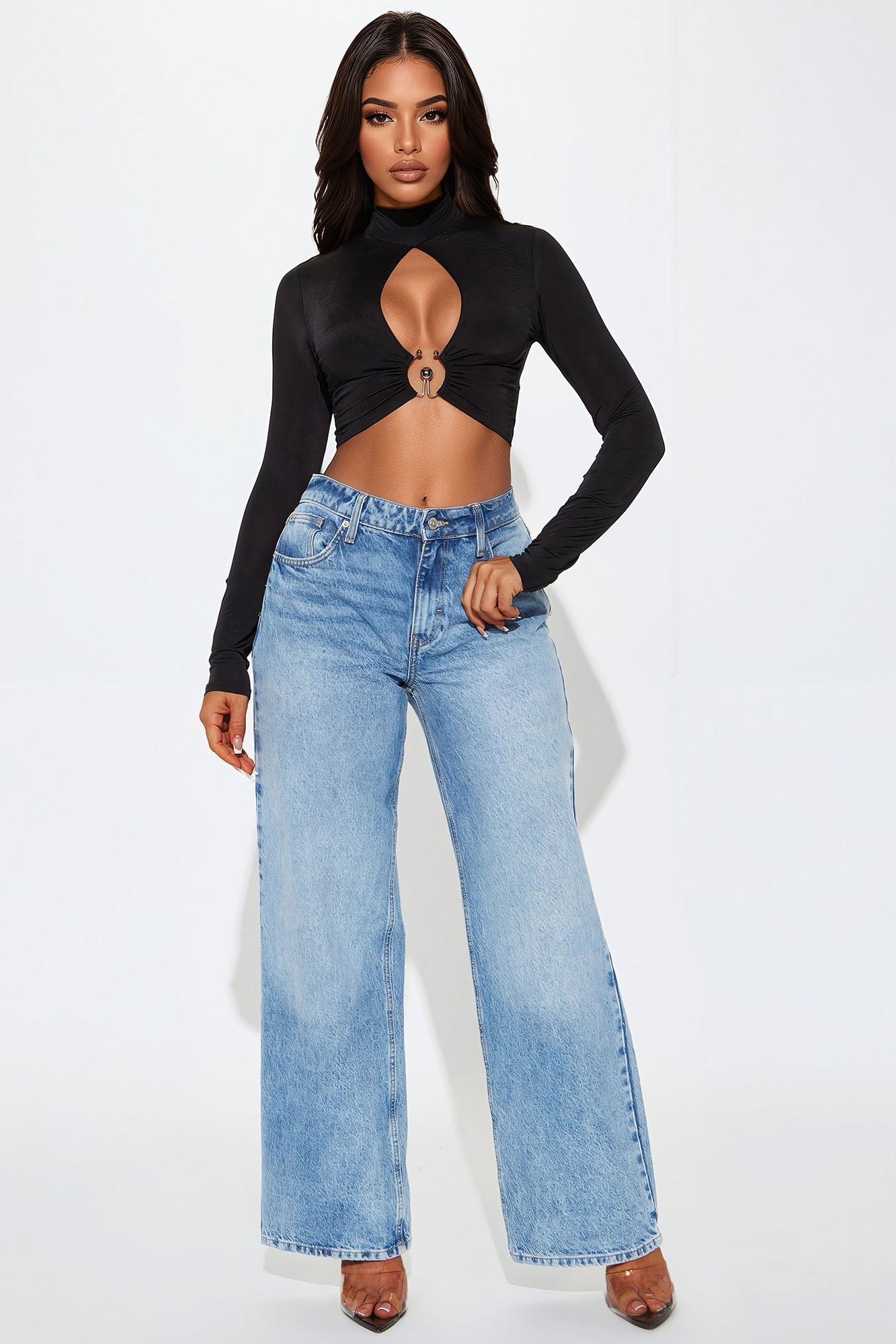 Naomi Cut Out Long Sleeve Top - Black