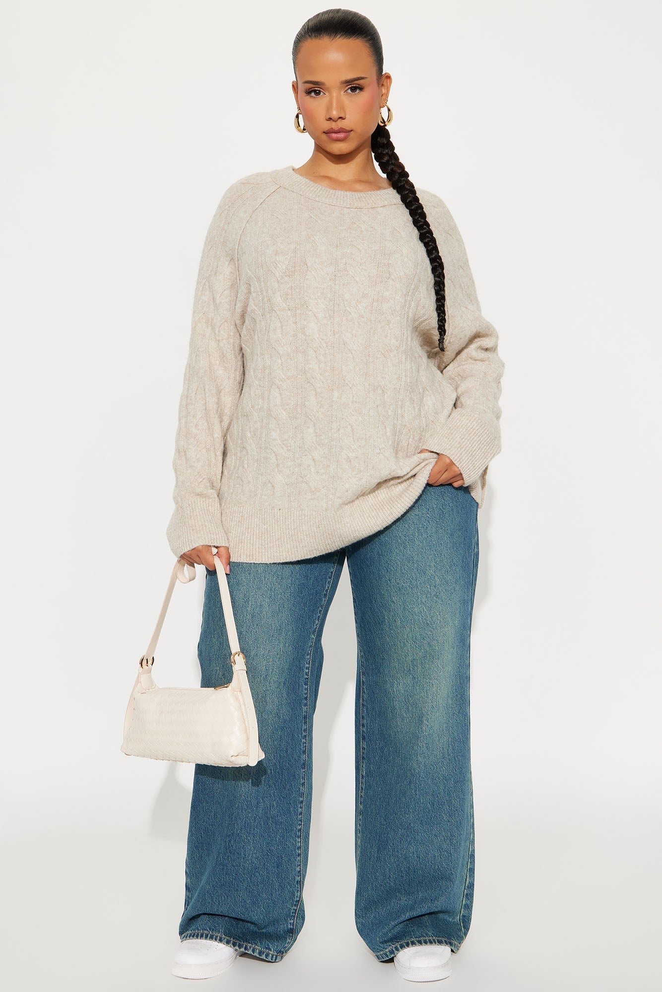 Get It Together Cable Knit Sweater - Light Taupe