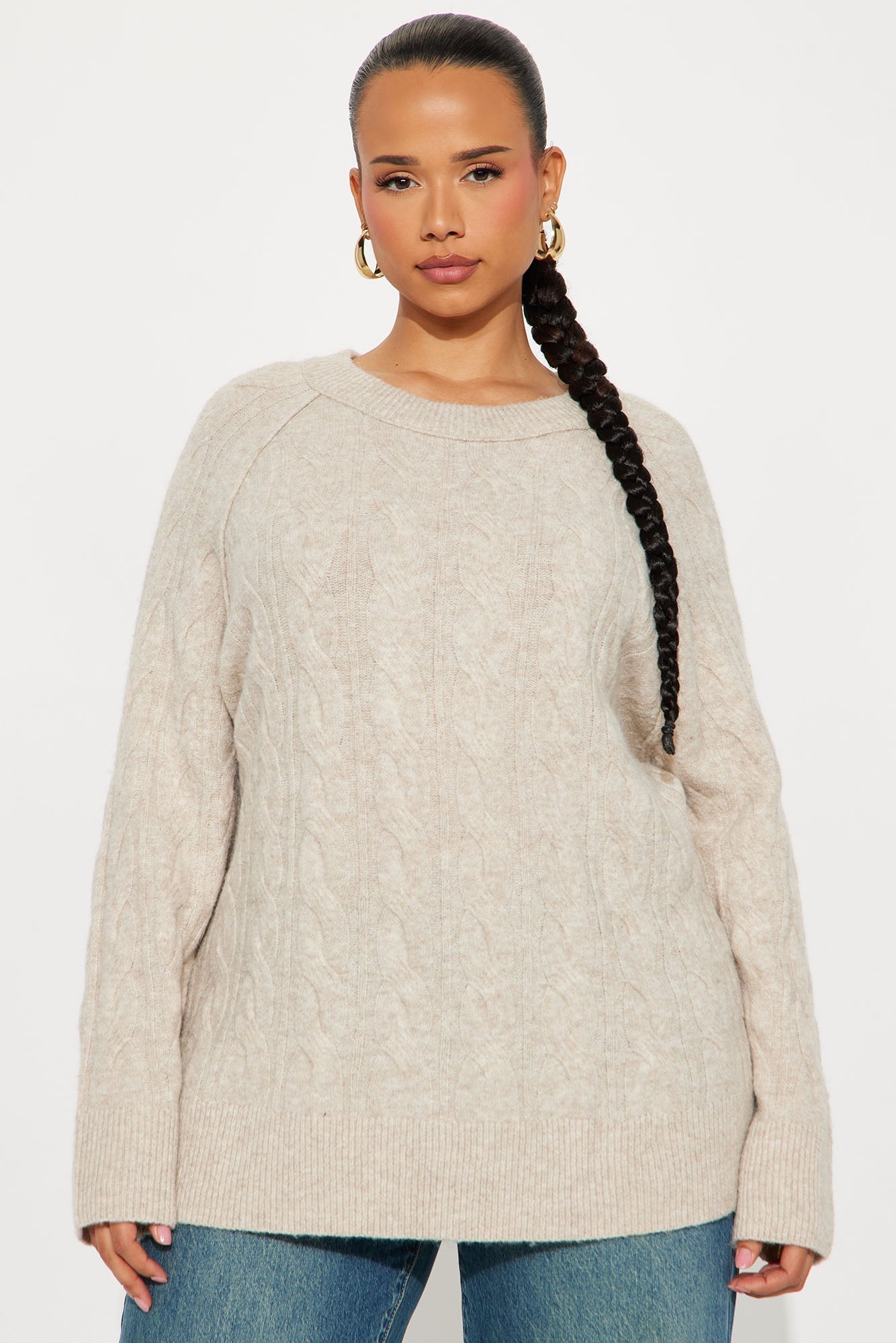 Get It Together Cable Knit Sweater - Light Taupe