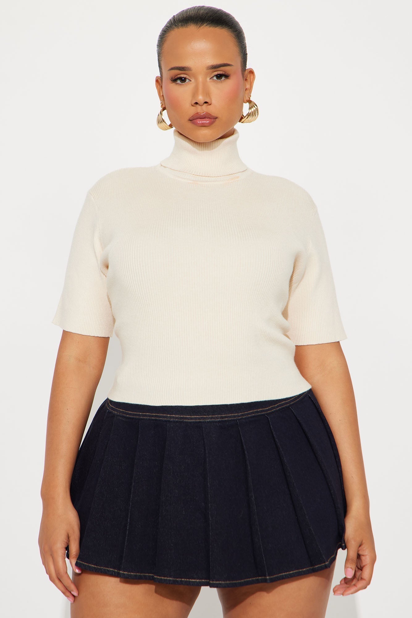 Bundled Up Short Sleeve Turtle Neck Sweater - Cream