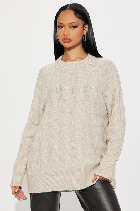 Get It Together Cable Knit Sweater - Light Taupe
