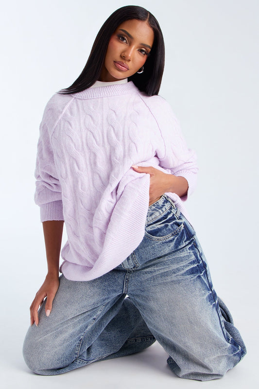 Get It Together Cable Knit Sweater - Lilac