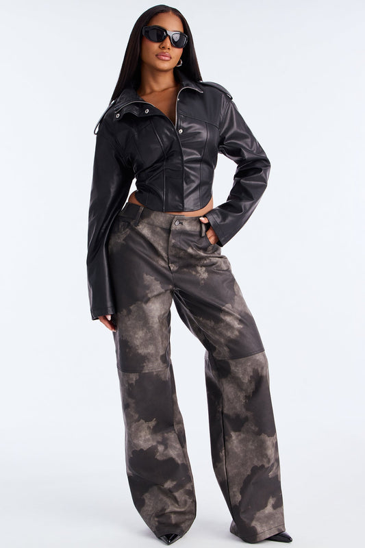 Jelina Washed Faux Leather Pant 33″ - Charcoal
