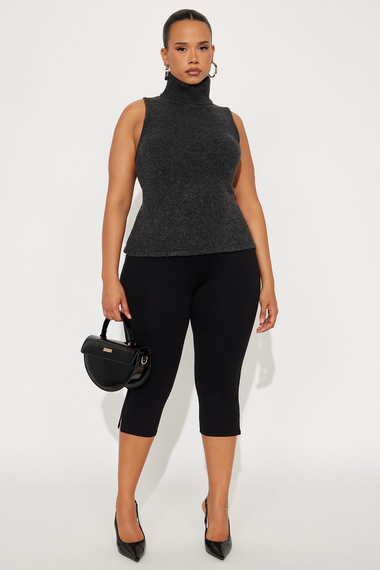 Fall Fling Turtle Neck Sweater Top - Charcoal