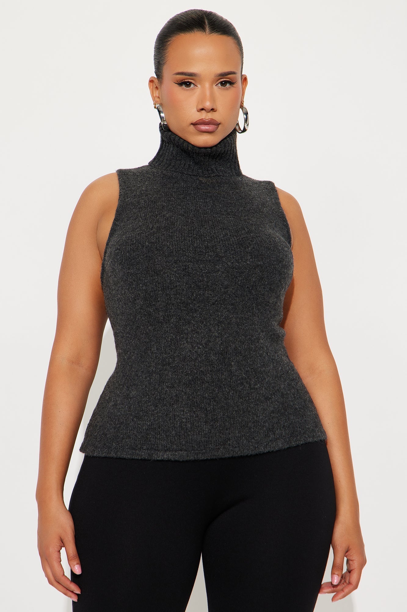 Fall Fling Turtle Neck Sweater Top - Charcoal