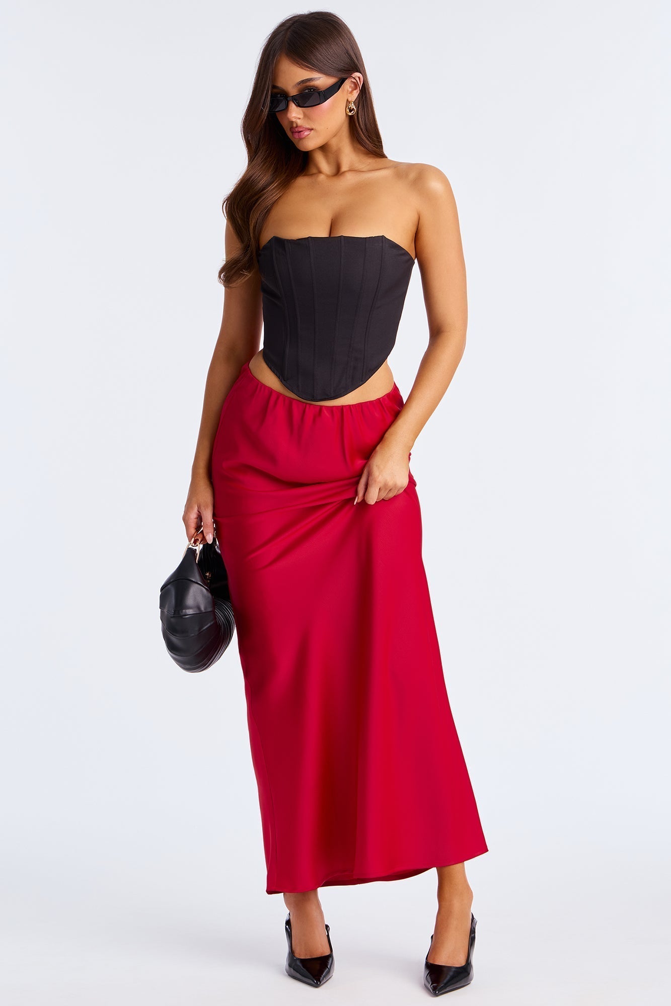 Brunch to GNO Satin Maxi Skirt - Red