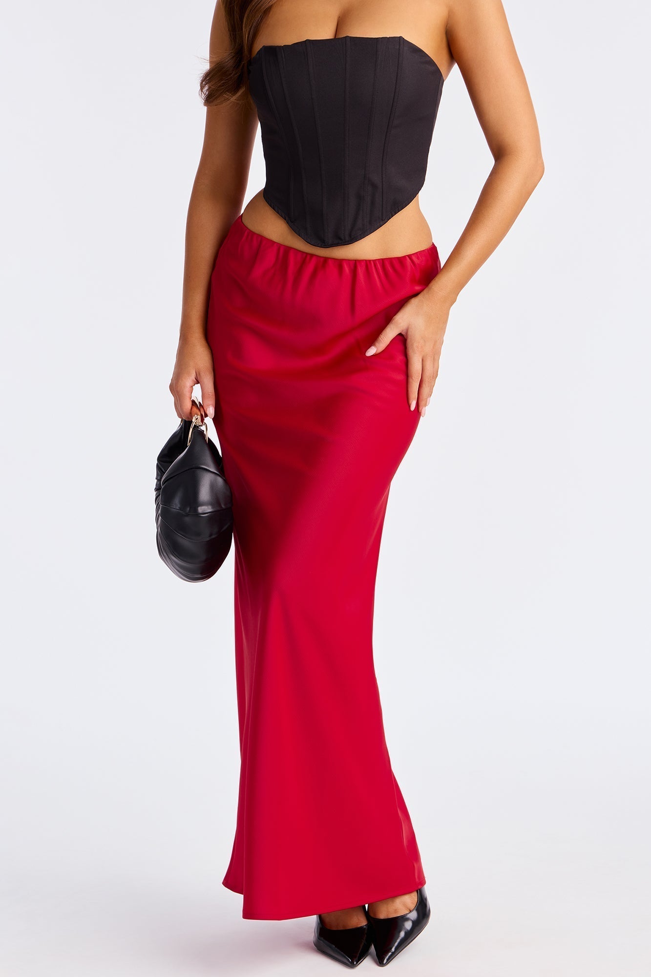 Brunch to GNO Satin Maxi Skirt - Red