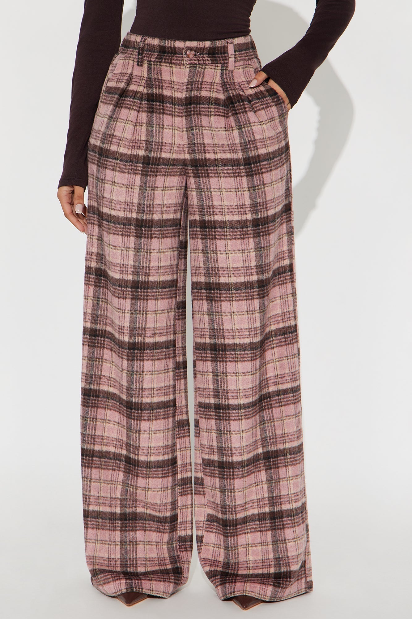 Out Your League Plaid Wide Leg Pant 33″ - Pink/combo
