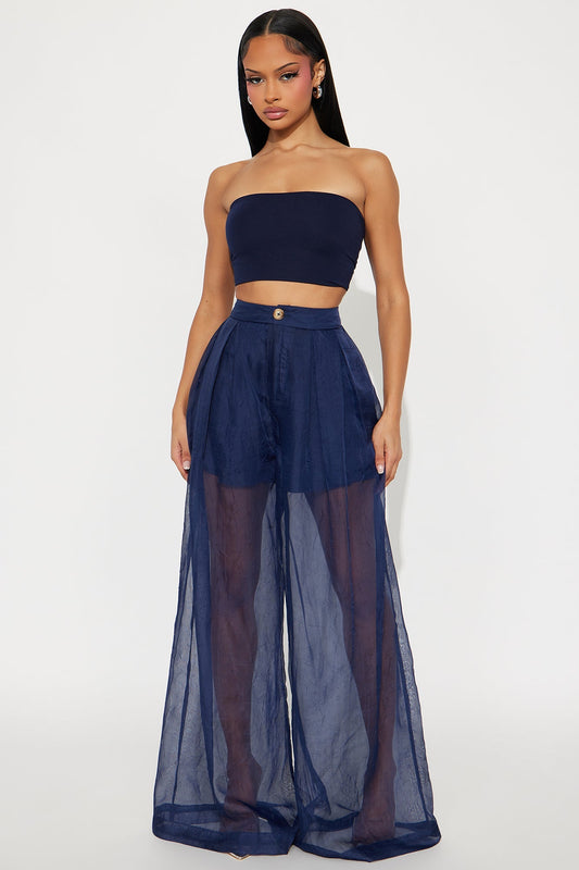 Hollie Wide Leg Organza Pant - Navy