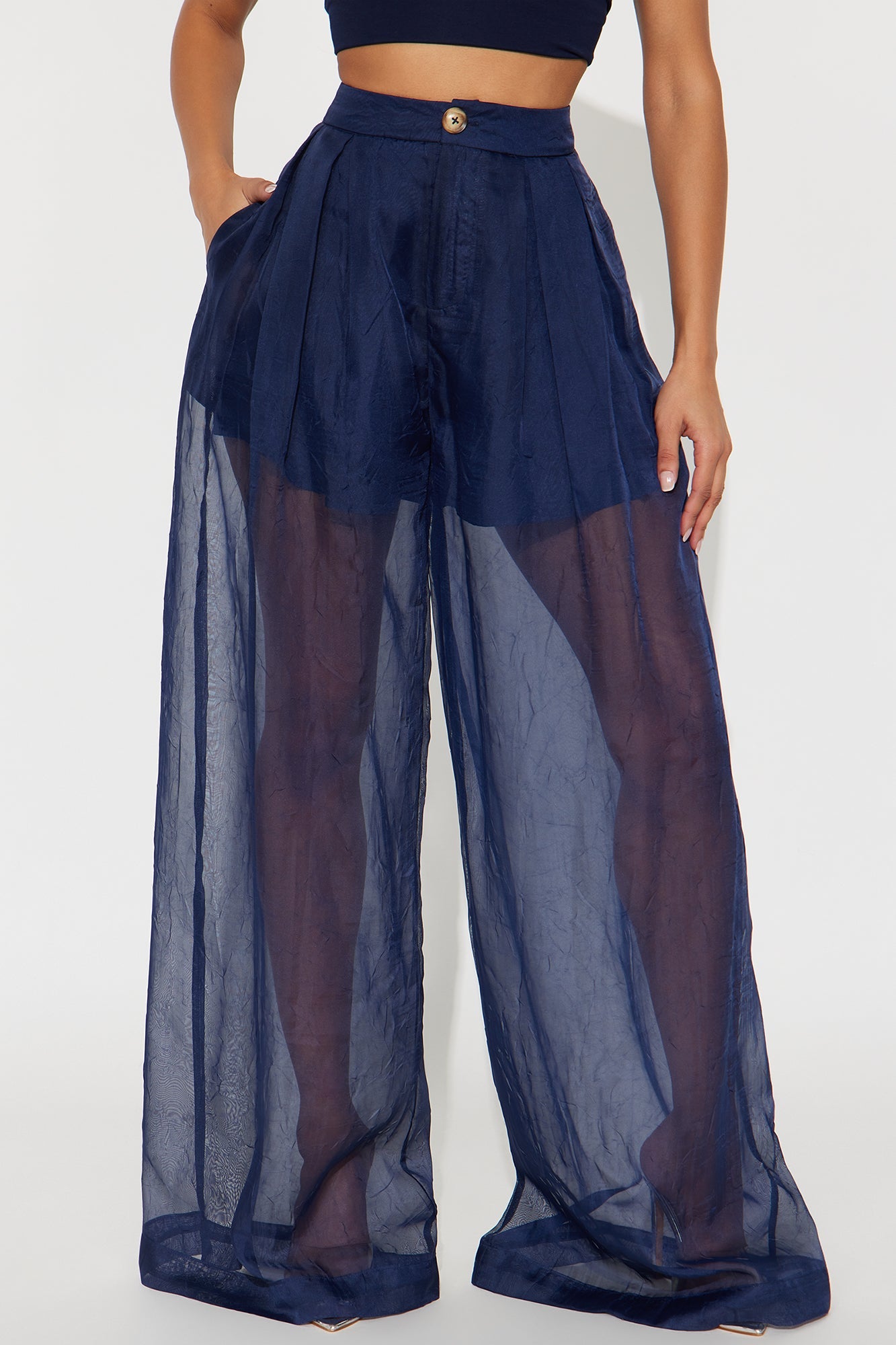 Hollie Wide Leg Organza Pant - Navy