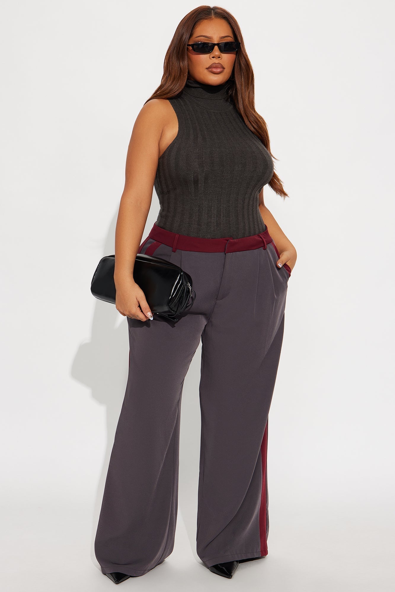 Christina Colorblock Trouser - Charcoal/combo