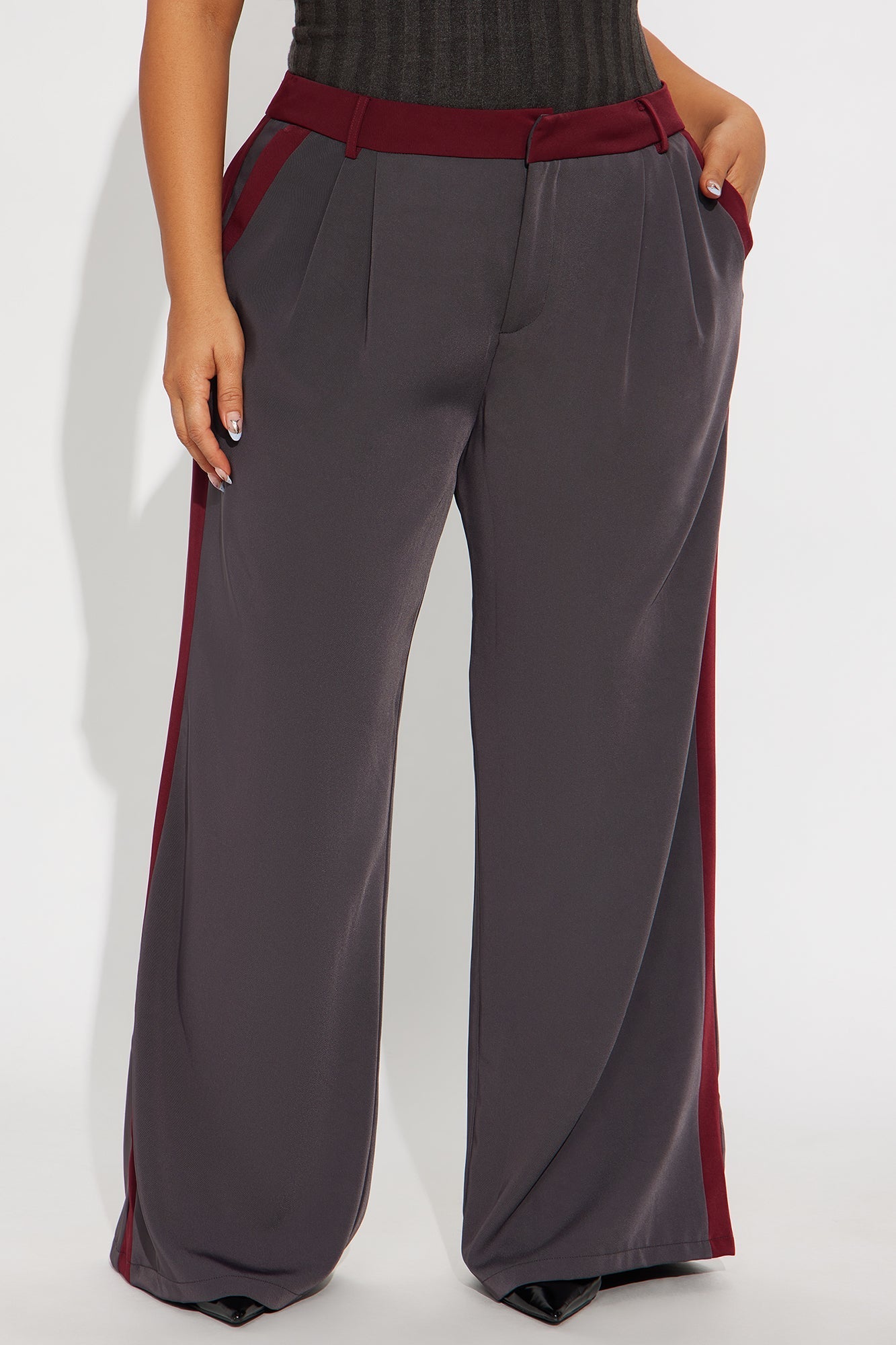 Christina Colorblock Trouser - Charcoal/combo