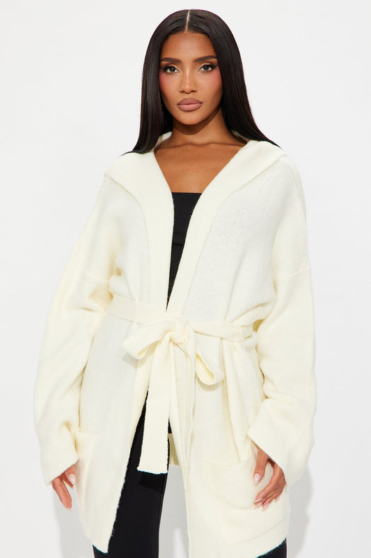 Rayne Hooded Belted Cardigan - Ivory