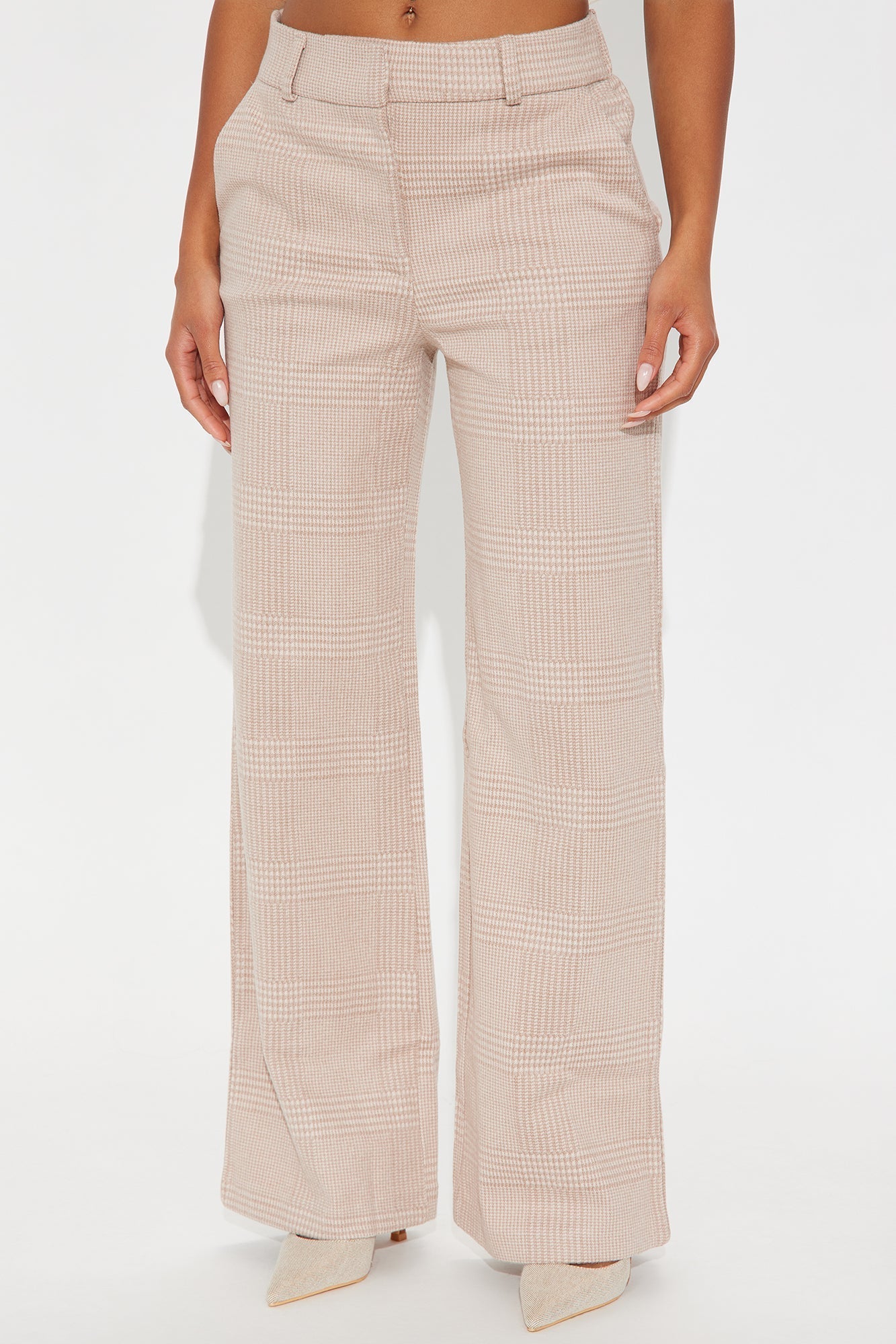 Ameli Wide Leg Plaid Pant 31 - Taupe