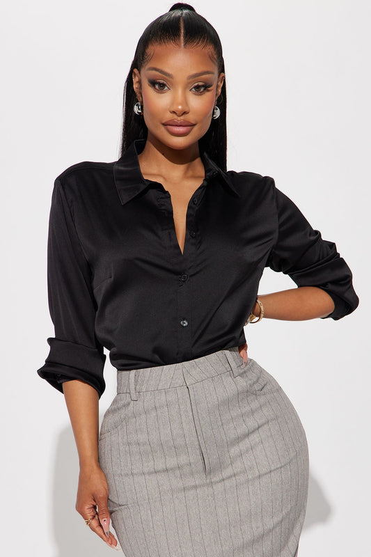 Smooth Talkin' Button Down Top - Black