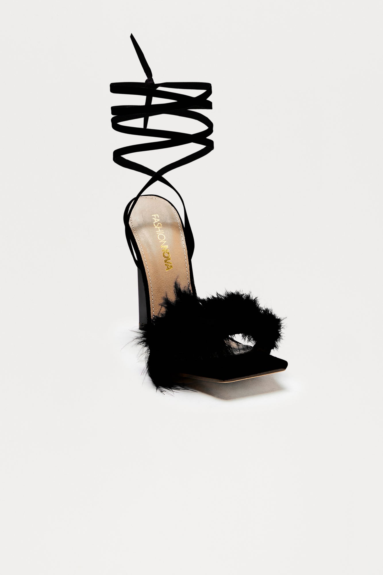 Aubrie Feather Wrap Up Heels - Black