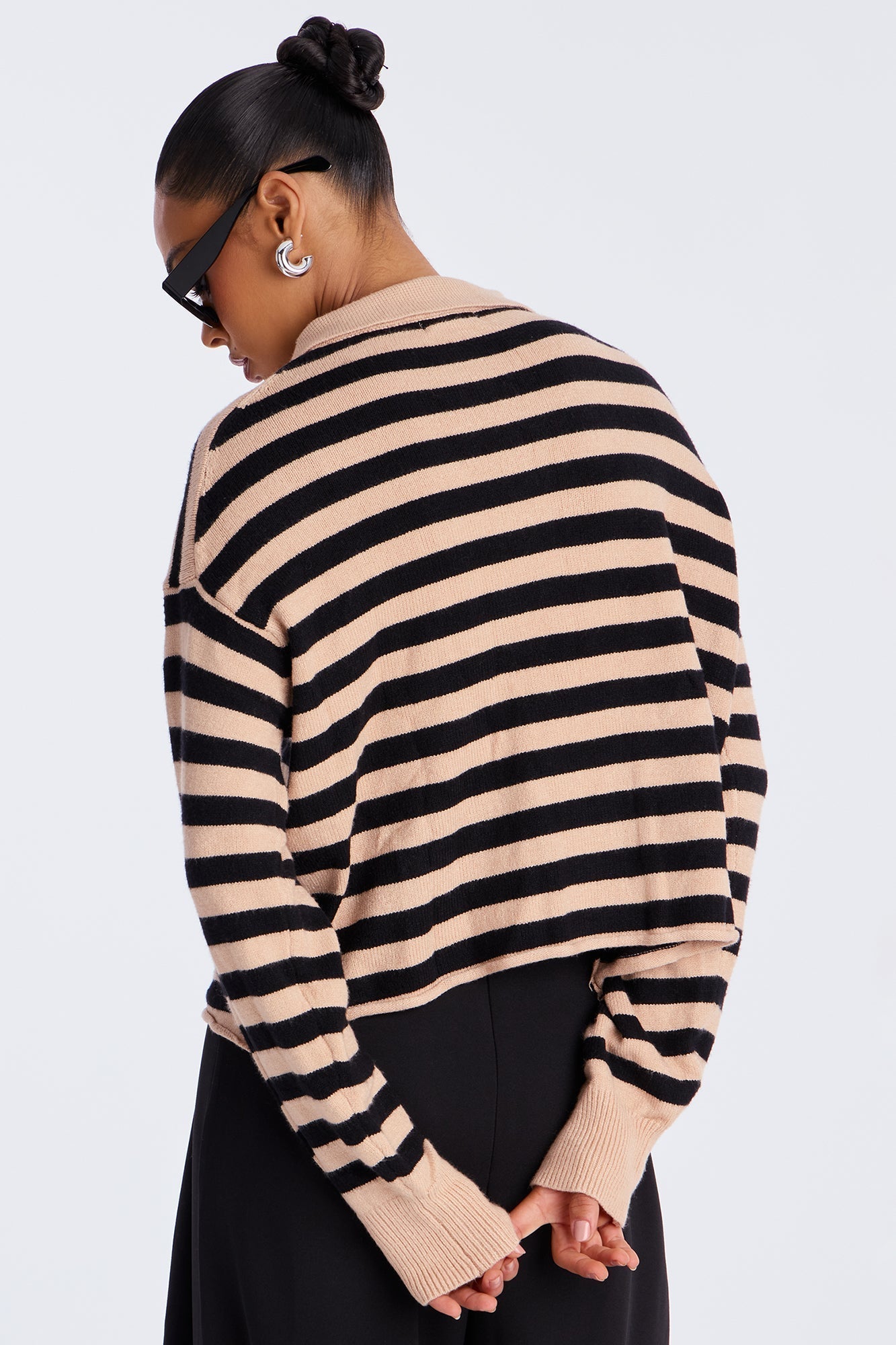 Elaia Striped Polo Sweater - Taupe/combo