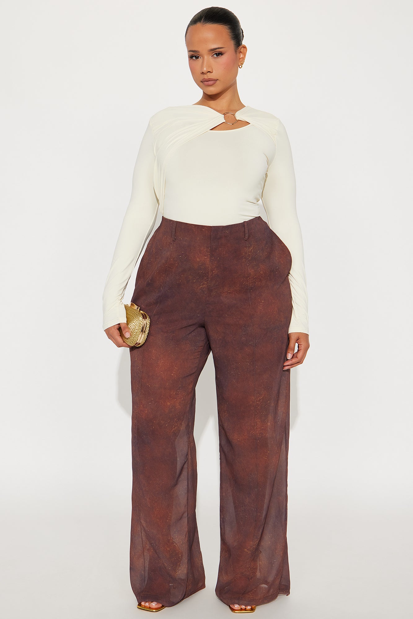 Call Me Tonight Wide Leg Chiffon Pant 33 - Rust/combo
