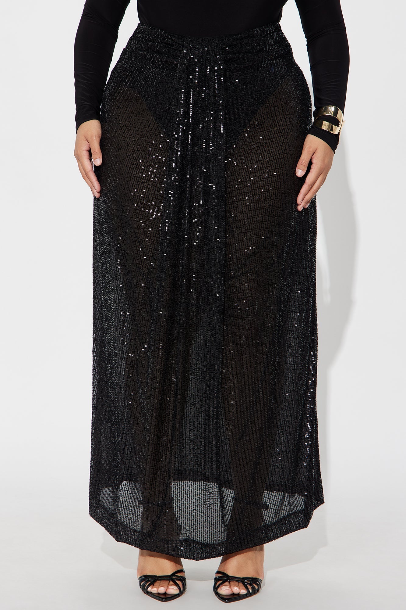 Party Time Sequin Drape Maxi Skirt - Black