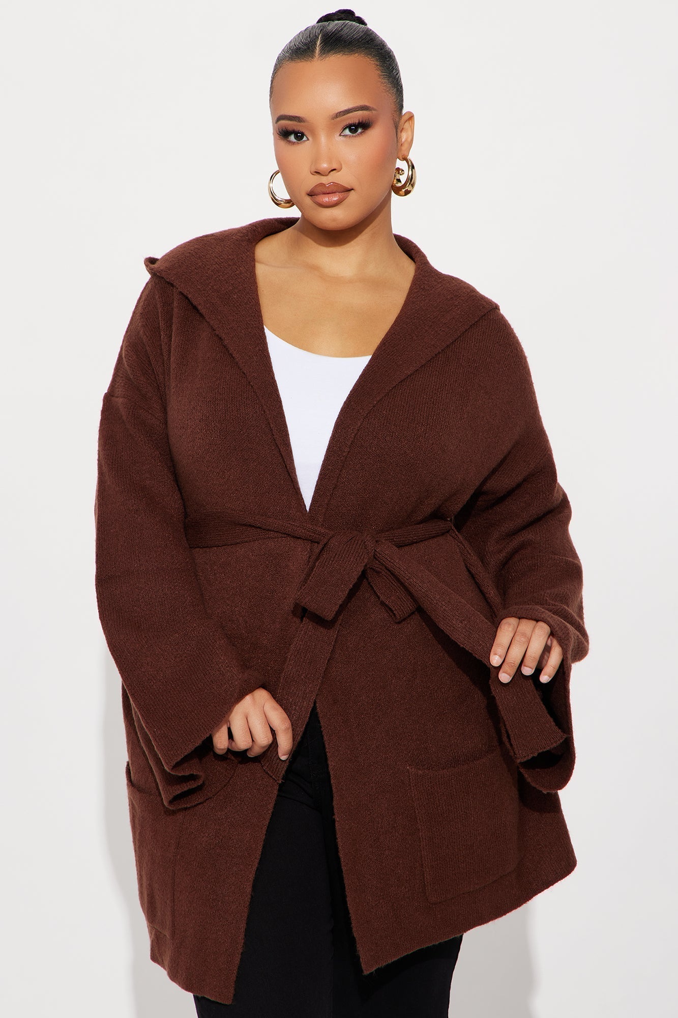 Rayne Hooded Belted Cardigan - Brown