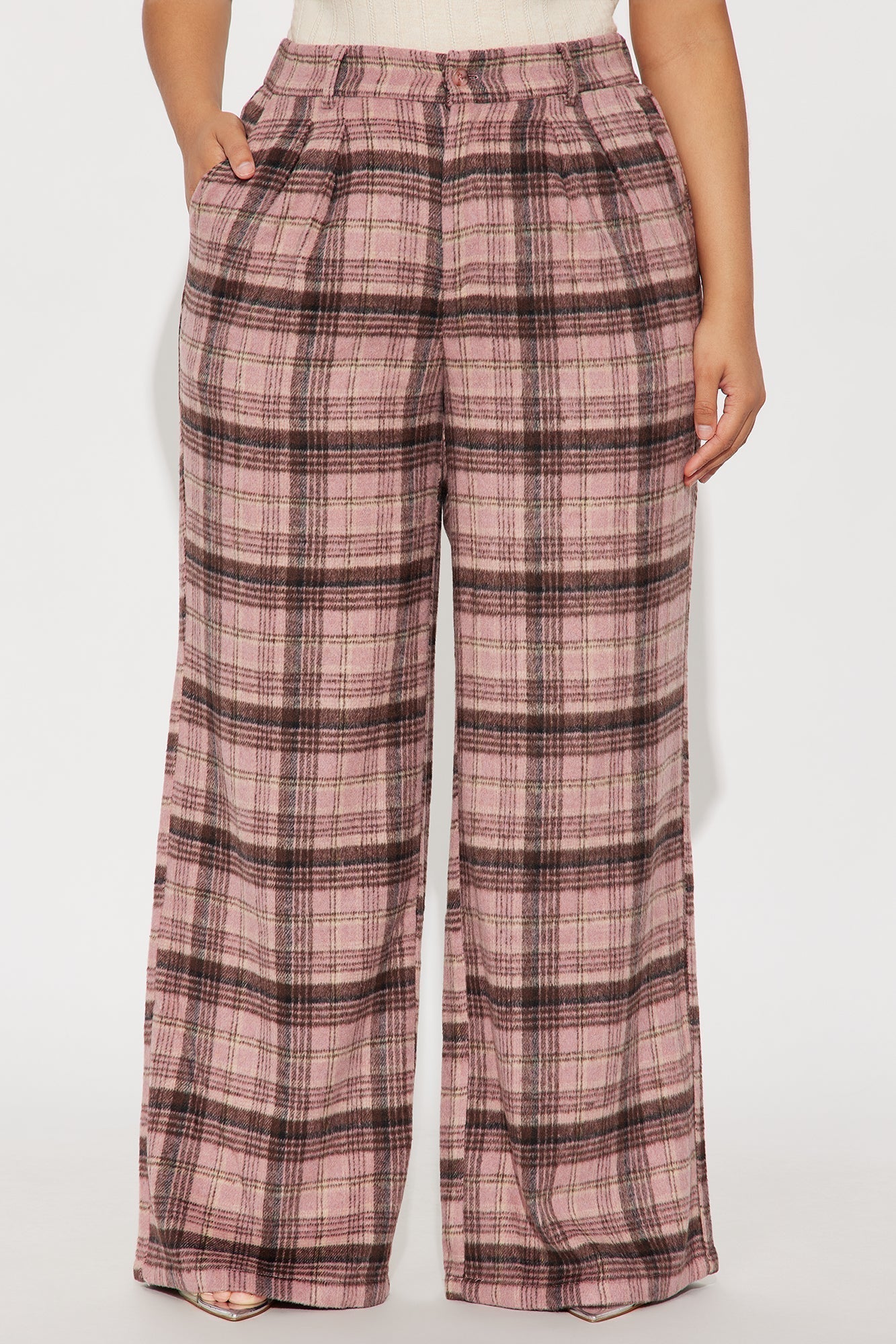 Out Your League Plaid Wide Leg Pant 33″ - Pink/combo