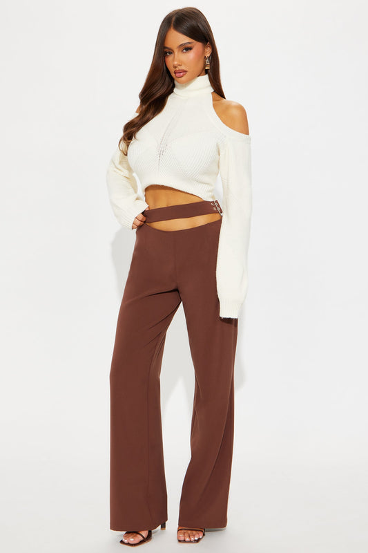 Set The Standard Cut Out Wide Leg Pant 33″ - Chocolate