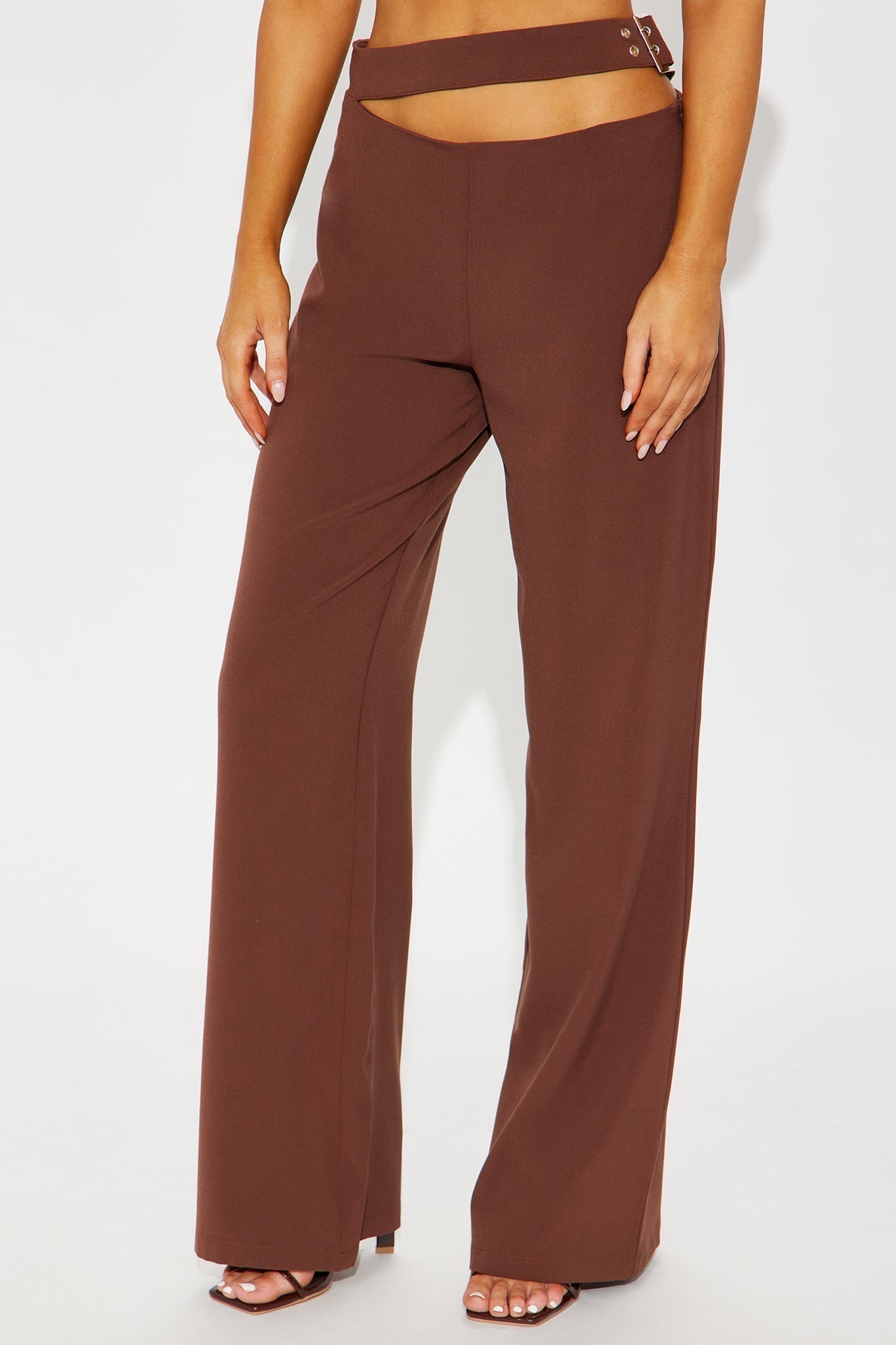Set The Standard Cut Out Wide Leg Pant 33″ - Chocolate