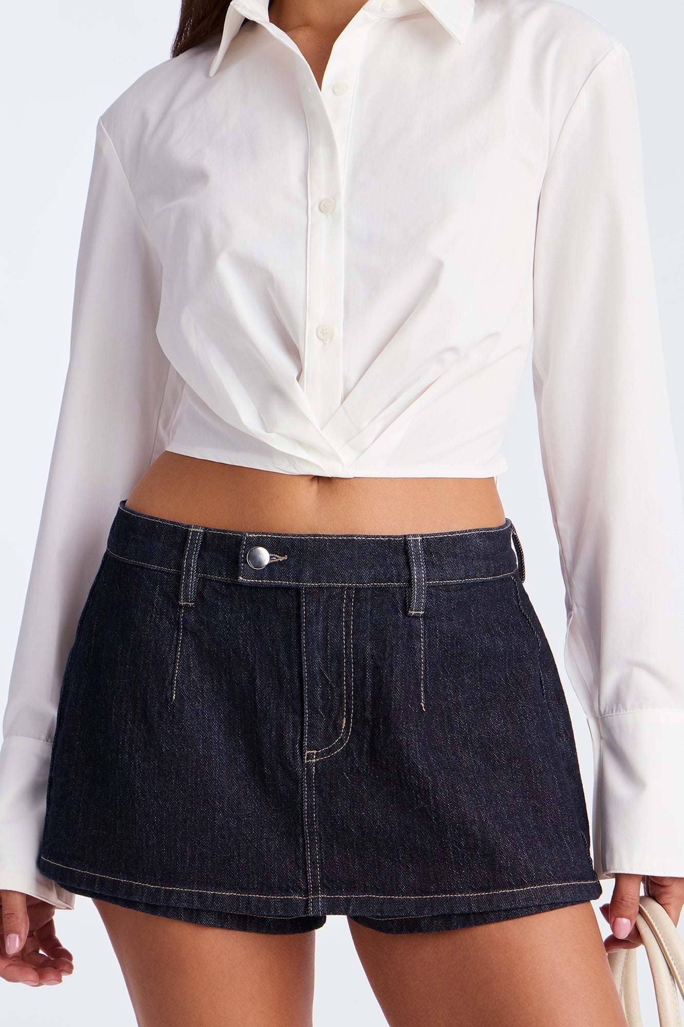 Harley Micro Mini Denim Peekaboo Skort - Rinse Blue Wash