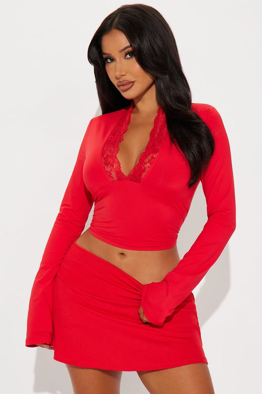 Sarai Lace Long Sleeve Top - Red