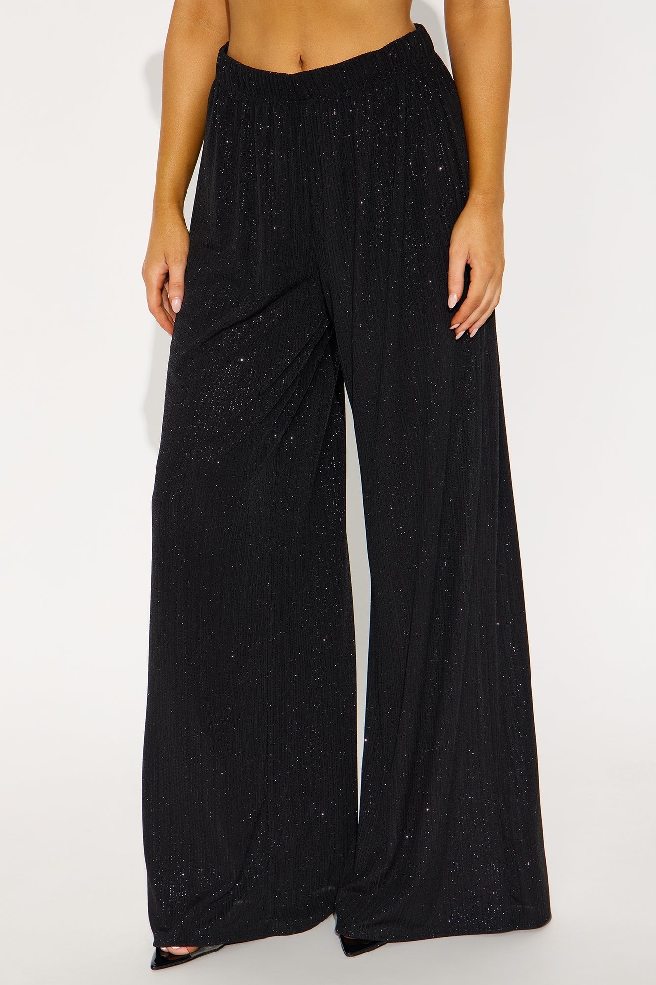 Glow Under Pressure Lurex Wide Leg Pant 32″ - Black