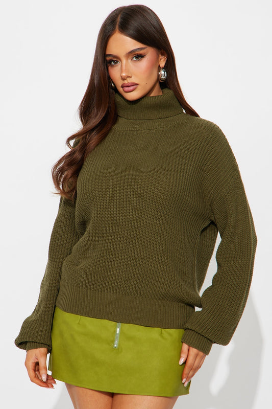 Roll With The Flow Turtleneck Sweater - Olive
