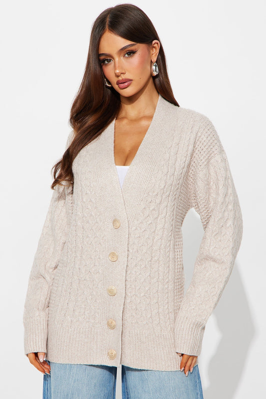 Anita Cable Knit Cardigan - Beige