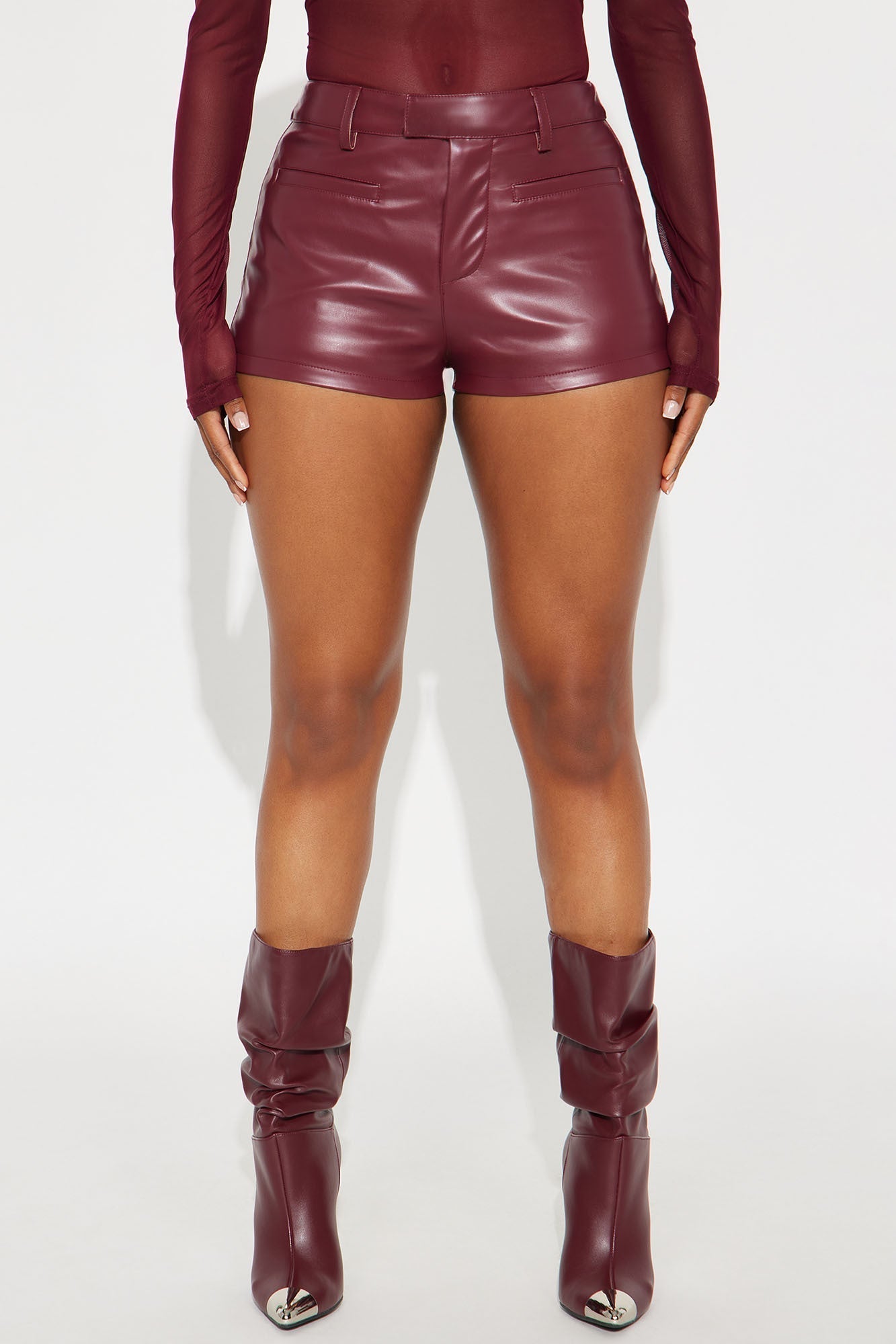 Feeling Some Type Of Way Faux Leather Micro Trouser Short - Burgundy