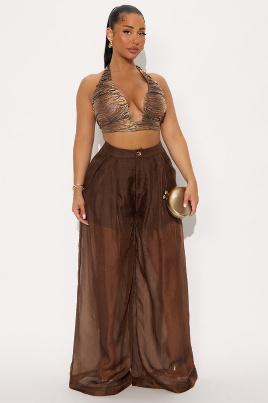 Hollie Wide Leg Organza Pant - Chocolate