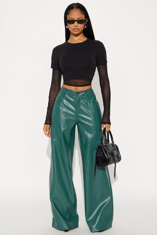 Bad Vibes Faux Leather Flare Pant 33″ - Teal