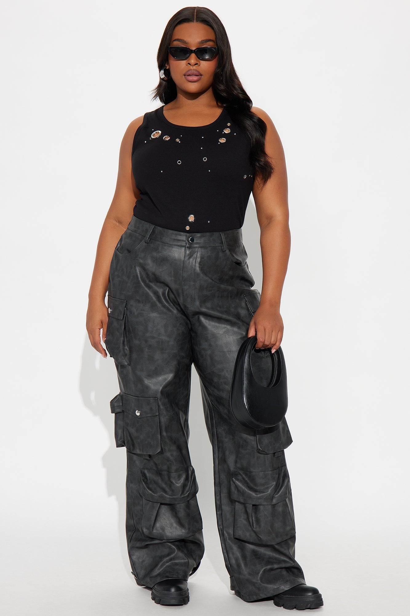 Weekend Warrior Washed Faux Leather Cargo Pant - Black Wash