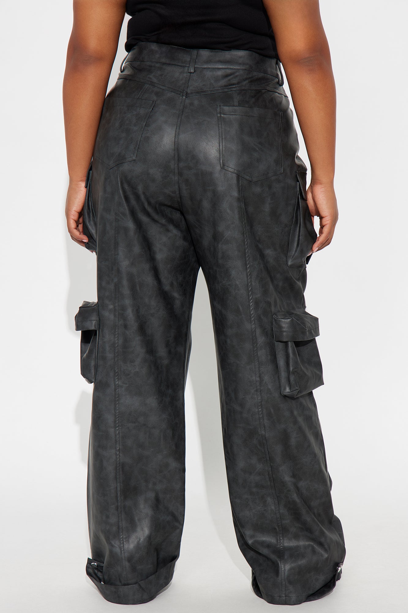 Weekend Warrior Washed Faux Leather Cargo Pant - Black Wash