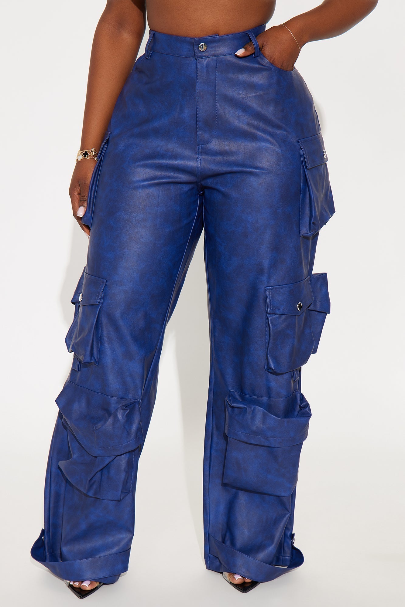 Weekend Warrior Washed Faux Leather Cargo Pant - Blue