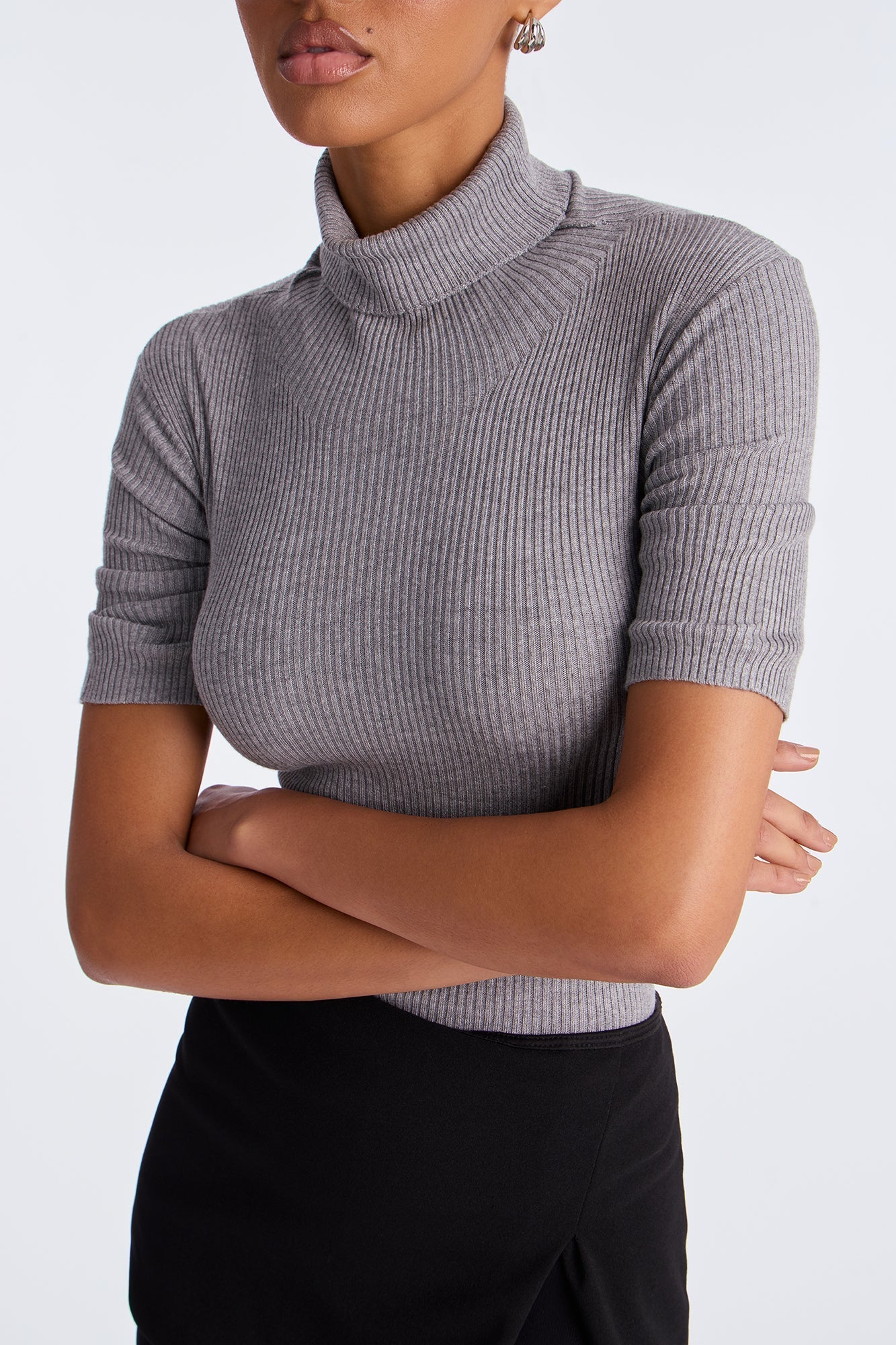 Winter Glow Turtle Neck Sweater Top - Heather Grey