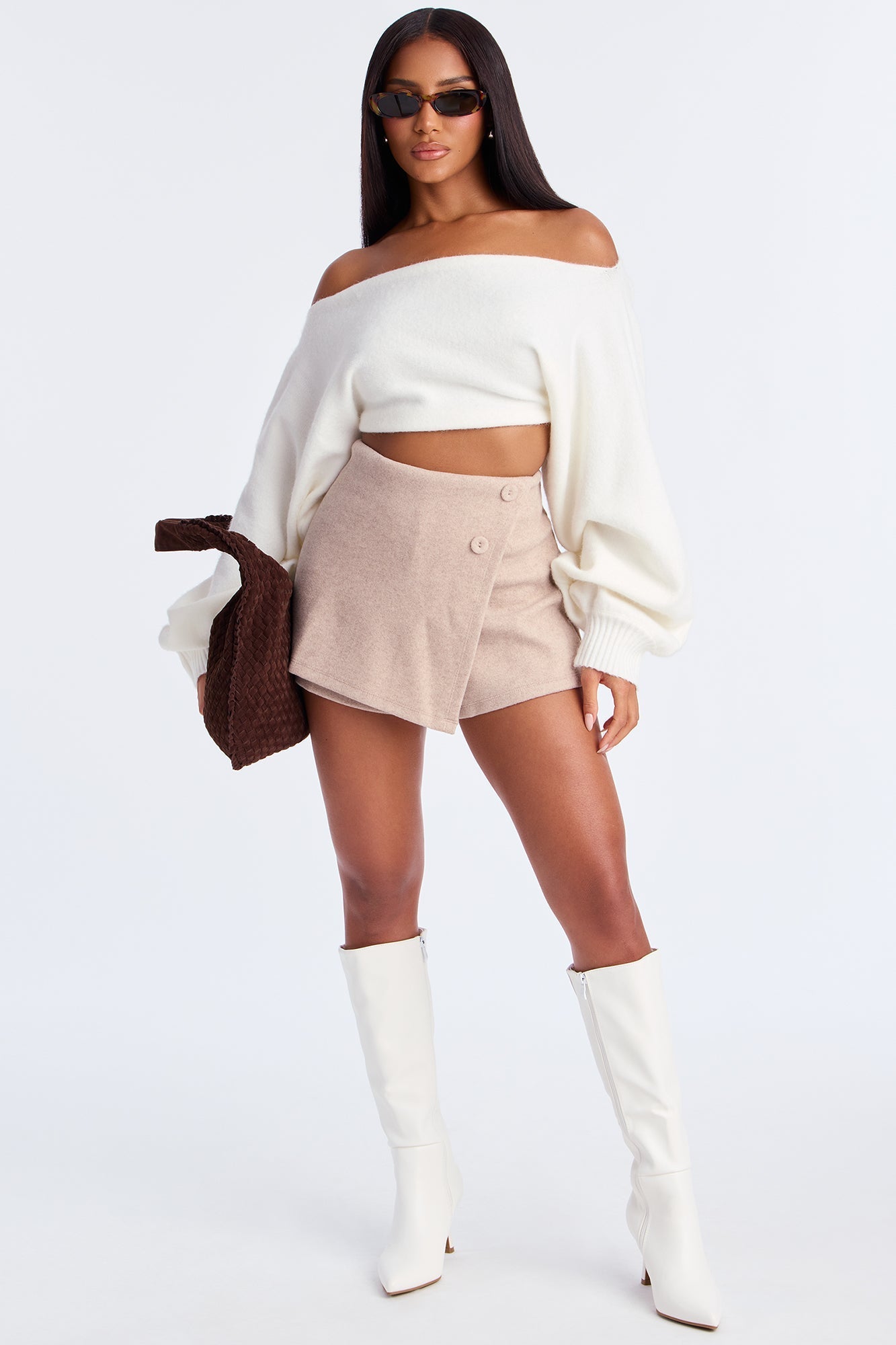 Ivy Wool Mini Wrap Skort - Oatmeal