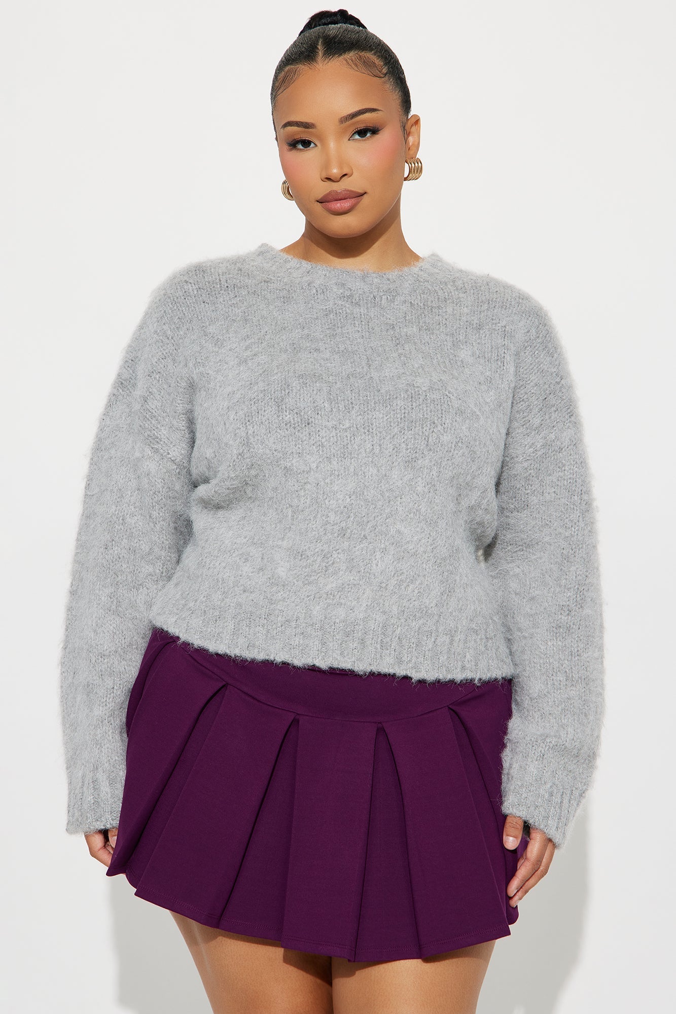Stepping Out Fuzzy Sweater - Grey