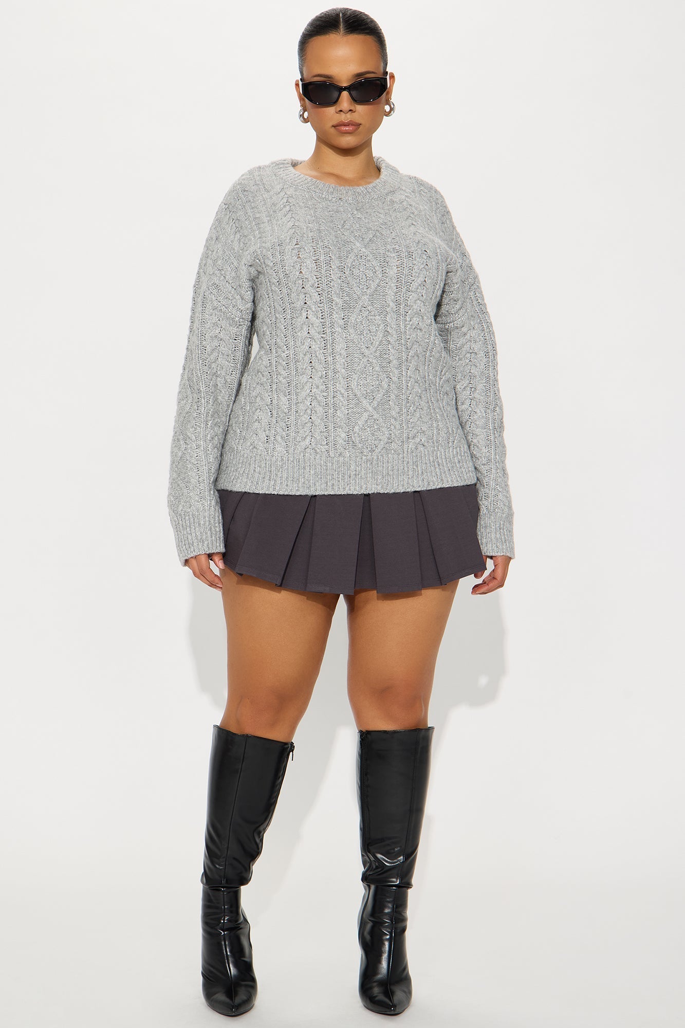 My Cup Of Tea Cable Knit Sweater - Grey