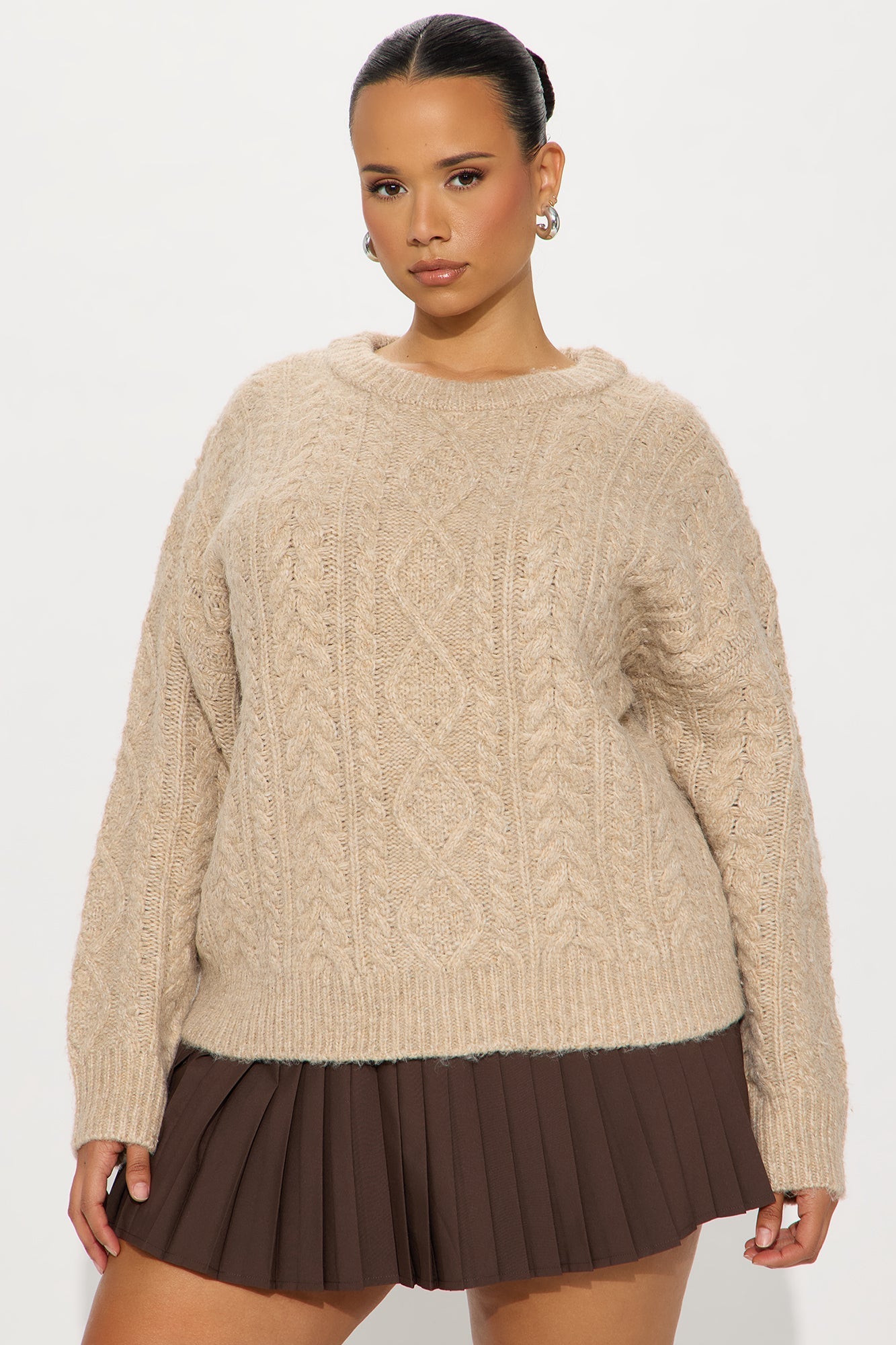 My Cup Of Tea Cable Knit Sweater - Taupe